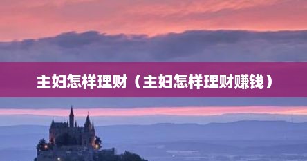 主妇怎样理财（主妇怎样理财赚钱）