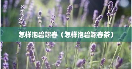 怎样泡碧螺春（怎样泡碧螺春茶）