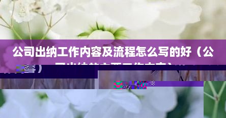 公司出纳工作内容及流程怎么写的好（公司出纳的主要工作内容）