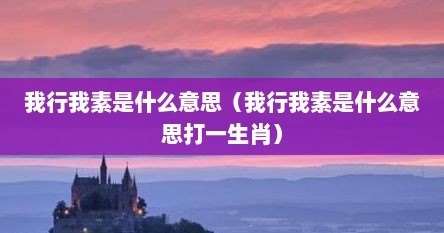 我行我素是什么意思（我行我素是什么意思打一生肖）