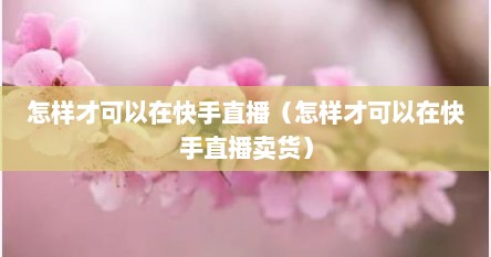 怎样才可以在快手直播（怎样才可以在快手直播卖货）