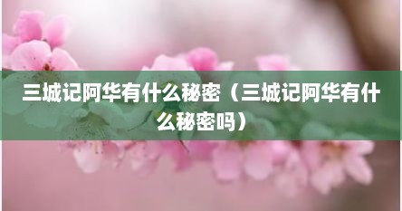 三城记阿华有什么秘密（三城记阿华有什么秘密吗）