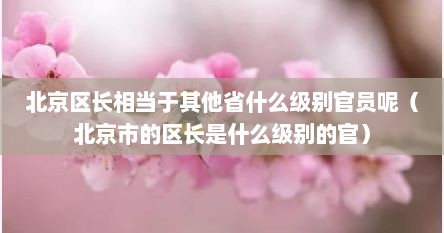北京区长相当于其他省什么级别官员呢（北京市的区长是什么级别的官）