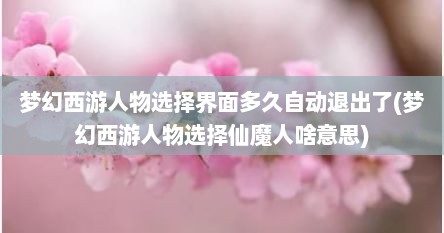 梦幻西游人物选择界面多久自动退出了(梦幻西游人物选择仙魔人啥意思)
