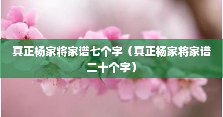 真正杨家将家谱七个字（真正杨家将家谱二十个字）