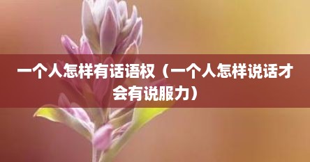 一个人怎样有话语权（一个人怎样说话才会有说服力）
