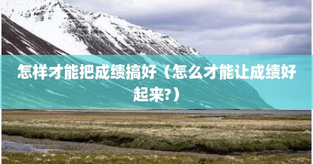 怎样才能把成绩搞好（怎么才能让成绩好起来?）