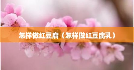怎样做红豆腐（怎样做红豆腐乳）