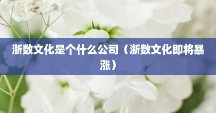 浙数文化是个什么公司（浙数文化即将暴涨）