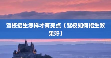 驾校招生怎样才有亮点（驾校如何招生效果好）