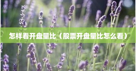 怎样看开盘量比（股票开盘量比怎么看）