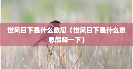 世风日下是什么意思（世风日下是什么意思解释一下）