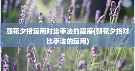 朝花夕拾运用对比手法的段落(朝花夕拾对比手法的运用)