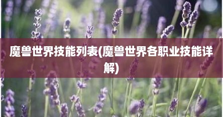 魔兽世界技能列表(魔兽世界各职业技能详解)