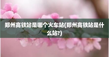 郑州高铁站是哪个火车站(郑州高铁站是什么站?)