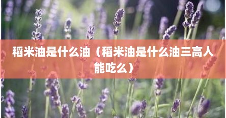 稻米油是什么油（稻米油是什么油三高人能吃么）