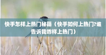 快手怎样上热门秘籍（快手如何上热门?谁告诉我咋样上热门）