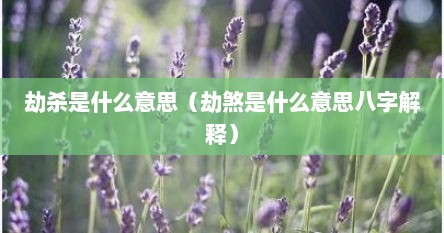 劫杀是什么意思（劫煞是什么意思八字解释）