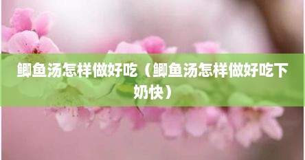 鲫鱼汤怎样做好吃（鲫鱼汤怎样做好吃下奶快）