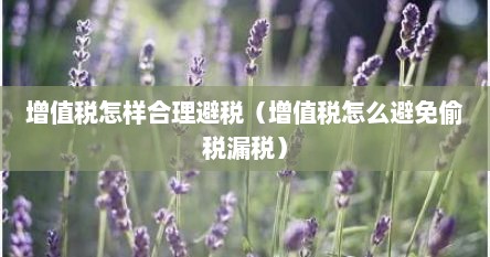 增值税怎样合理避税（增值税怎么避免偷税漏税）