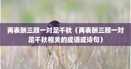 两表酬三顾一对足千秋（两表酬三顾一对足千秋相关的成语或诗句）