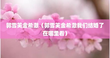 郭雪芙金希澈（郭雪芙金希澈硪门结婚予在哪里看）