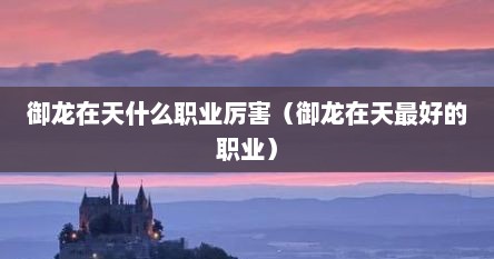 御龙在天什么职业厉害（御龙在天最好的职业）
