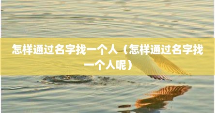 怎样通过名字找一个人（怎样通过名字找一个人呢）