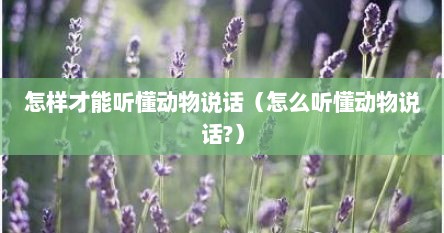 怎样才能听懂动物说话（怎么听懂动物说话?）