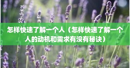 怎样快速了解一个人（怎样快速了解一个人的动机和需求有没有秘诀）