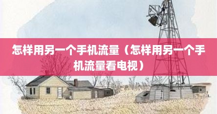 怎样用另一个手机流量（怎样用另一个手机流量看电视）