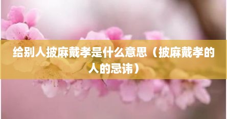 给别人披麻戴孝是什么意思（披麻戴孝的人的忌讳）