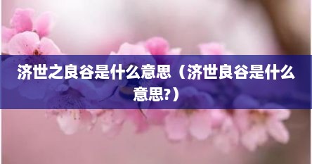 济世之良谷是什么意思（济世良谷是什么意思?）