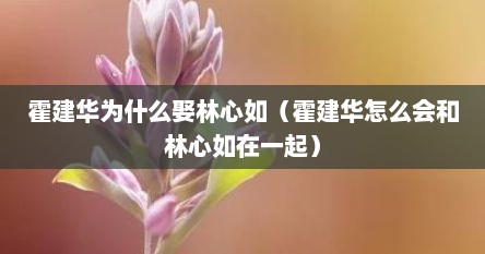 霍建华为什么娶林心如（霍建华怎么会和林心如在一起）