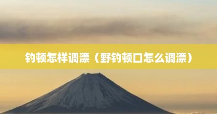 钓顿怎样调漂（野钓顿口怎么调漂）