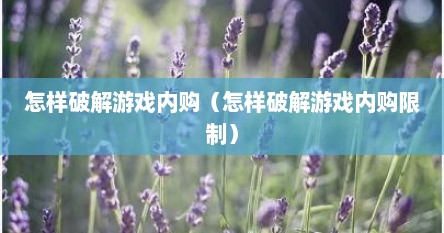 怎样破解游戏内购（怎样破解游戏内购限制）