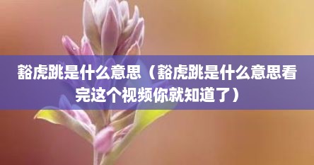豁虎跳是什么意思（豁虎跳是什么意思看完这个视频你就知道了）