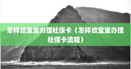 怎样给宝宝办理社保卡（怎样给宝宝办理社保卡流程）