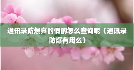 通讯录防爆真的假的怎么查询呢（通讯录防爆有用么）