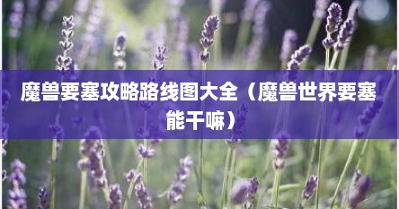 魔兽要塞攻略路线图大全（魔兽世界要塞能干嘛）