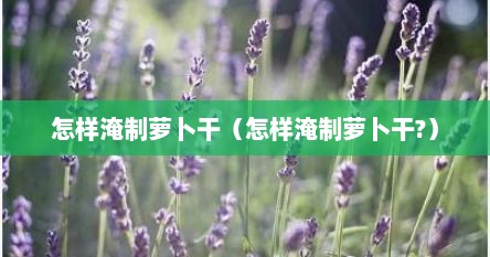 怎样淹制萝卜干（怎样淹制萝卜干?）