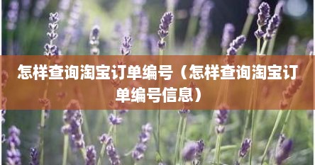 怎样查询淘宝订单编号（怎样查询淘宝订单编号信息）
