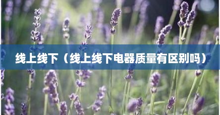 线上线下（线上线下电器质量有区别吗）