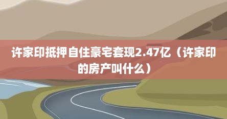 许家印抵押自住豪宅套现2.47亿（许家印的房产叫什么）