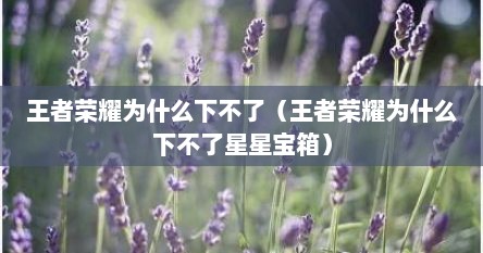 王者荣耀为什么下不了（王者荣耀为什么下不了星星宝箱）