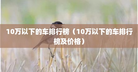 10万拟下的车排行榜（10万拟下的车排行榜及价格）