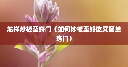 怎样炒板栗窍门（如何炒板栗好吃又简单窍门）