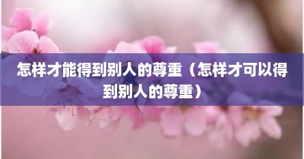 怎样才能得到别人的尊重（怎样才可以得到别人的尊重）