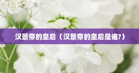 汉景帝的皇后（汉景帝的皇后是谁?）