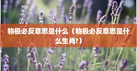 物极必反意思是什么（物极必反意思是什么生肖?）